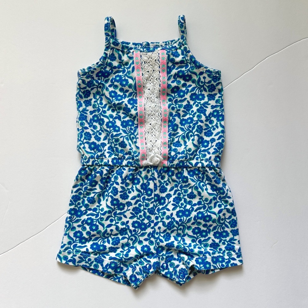 Baby Girl Summer Romper Blue Floral Size 6M